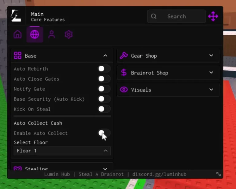 Lumin Hub Steal a Brainrot Script Anti Hit Desync, Sentry Destroy, Base Teleport, TARGET OWNER, Super Speed